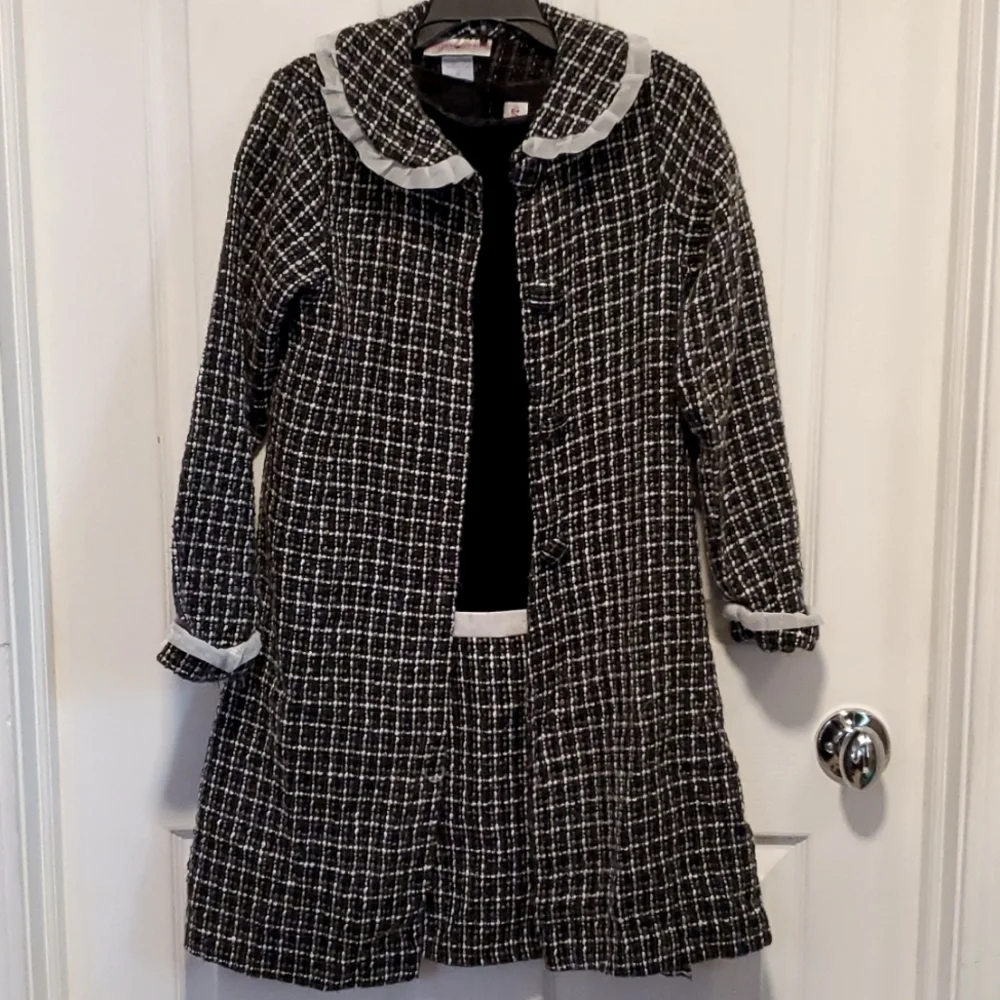 Emily West 2-Pc Girls Black Dress With Overcoat - Size 14